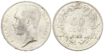 Бельгия 50 сантимов 1912 Альберт I (1909-1934), DES BELGES KM 70 серебро 63-655