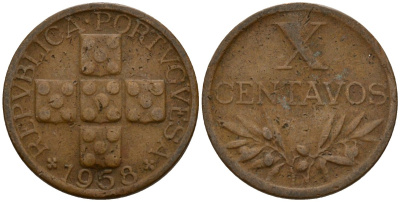Португалия 10 сентаво 1958 KM 583 бронза 4154-1022