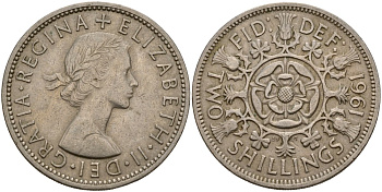 Великобритания 2 шиллинга (флорин) 1961 Елизавета II (1952-2022) KM 906, Spink 4146 медно-никель 4187-1111