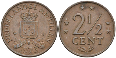 Нидерландские Антилы 2 1/2 цента 1973 Юлиана (1948-1980) KM 9 бронза 4177-341