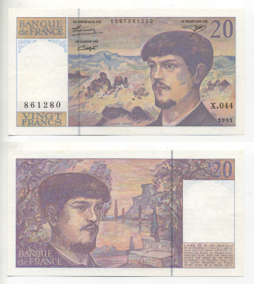 ФРАНЦИЯ 20 ФРАНКОВ 1993 Pick 151g бумага UNC (ПРЕСС) 7552-9-1