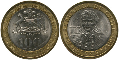 Чили 100 песо 2006 So KM 236, Schon 84 биметалл UNC 4544-221