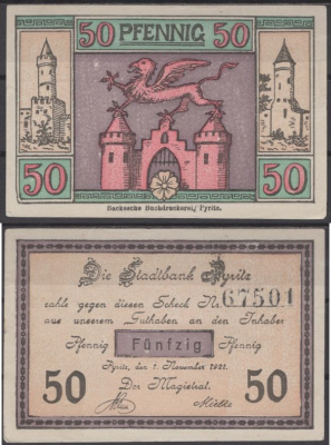 Пириц 50 пфеннигов 1921 бумага UNC (пресс) 8595-12-4-1