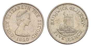 Джерси 5 пенсов 1990 башня Сеймур, Елизавета II (1952-2022) KM 56.2 медно-никель 4655-949