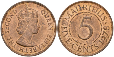 Маврикий 5 центов 1978 Елизавета II (1953-1986) KM 34 бронза UNC 3897-1125