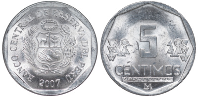 Перу 5 сентимо 2007 LIMA KM 304.4a алюминий aUNC 4189-1011
