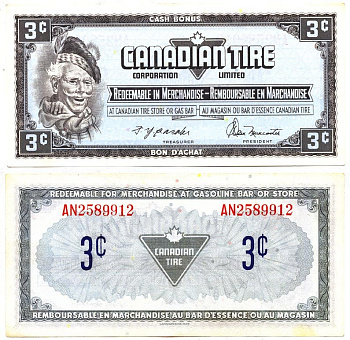 КАНАДА TIRE MONEY 3 ЦЕНТА ND CASH BONUS BILLET BONI бумага UNC (ПРЕСС) 7146-50-3-2