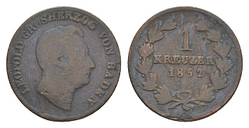 Баден 1 крейцер 1852 Леопольд (1830-1852) KM 218 медь 4639-935