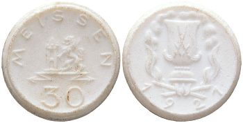 Майсен 30 пфеннигов 1921  Men05 16521.5, Men18 20725.5, Scheuch 168n фарфор  1078-1-13