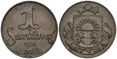 Латвия 1 сантим 1935 первая Республика (1918-1939) KM 1 бронза 4549-1225