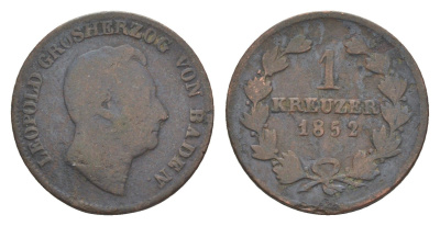 Баден 1 крейцер 1852 Леопольд (1830-1852) KM 218 медь 4639-935
