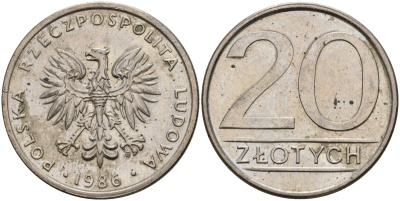 Польша 20 злотых 1986 MW Y 153.1 медно-никель 4187-646