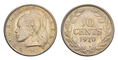 Либерия 10 центов 1970  KM 15a.2 медно-никель  UNC 4659-431