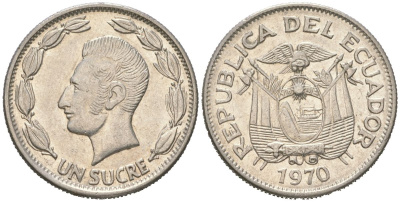 Эквадор 1 сукре 1970 KM 78b сталь плакированная никелем 4364-634