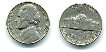 США 5 ЦЕНТОВ 1963 D, ДЖЕФФЕРСОН KM A192 медно-никель 53-446