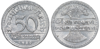 Германия 50 пфеннигов 1920 D KM 27, J. 301 алюминий 4163-721