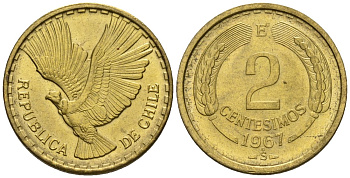 Чили 2 сентесимо 1967 KM 193 алюминиевая бронза 4514-631