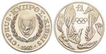 Кипр 1 фунт 1992 XXV летние Олимпийские игры, Барселона '92, тираж 8.000 экземпляров KM 67 медно-никель BU 1521-1444