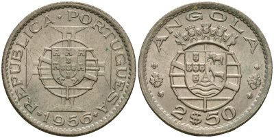 Ангола 2 1/2 эсукдо 1956 KM 77 медно-никель 4132-1235