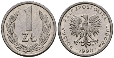 Польша 1 злотый 1990 Y 49.3 алюминий 4164-968