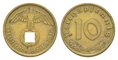 Германия 10 рейхспфеннигов 1938 A KM 92, J. 364 алюминиевая бронза 4549-1116