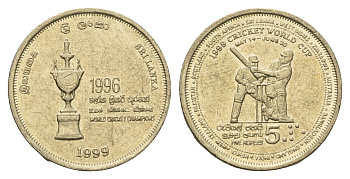 Шри-Ланка 5 рупий 1999 Чемпионат Мира по крикету KM 161 алюминиевая бронза 4637-454
