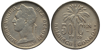 Бельгийское Конго 50 сантимов 1926 пальма KM 23 медно-никель 1524-1023