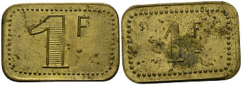 Франция 1 франк ND ресторанный жетон латунь 4166-131