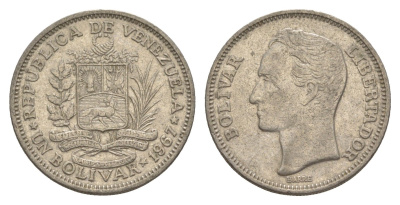 Венесуэла 1 боливар 1967 Симон Боливар Y 42 никель 4584-652