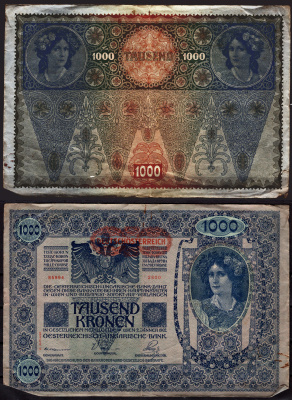 Австрия 1000 крон 1919 Женщина, австрийское знаме, с печатью Pick 61 (2) бумага 7547-87-3-2