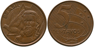 Бразилия 5 сентаво 2006 KM 648, Schon 156 сталь плакированная медью 4523-1044