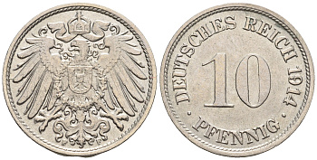 Германия 10 пфеннигов 1914 F KM 12, J. 13 медно-никель 85-212
