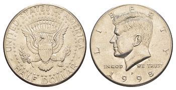 США 1/2 доллара (50 центов) 1998 P, Джон Кеннеди KM A202b медь плакированная медно-никелем aUNC 4517-921