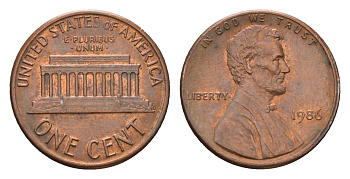 США 1 цент 1986 Авраам Линкольн KM 201b цинк плакированный медью 4613-637