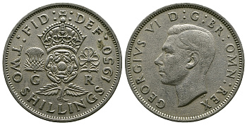 Великобритания 2 шиллинга (флорин) 1950 Георг VI (1936-1952) KM 878, Spink 4107 медно-никель 4607-715