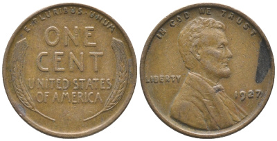 США 1 ЦЕНТ 1927 ЛИНКОЛЬН KM 132 бронза 100-1038