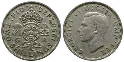 Великобритания 2 шиллинга (флорин) 1950 Георг VI (1936-1952) KM 878, Spink 4107 медно-никель 4607-715