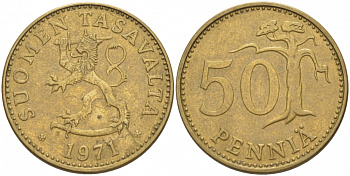 ФИНЛЯНДИЯ 50 ПЕННИ 1971 S KM 48 алюминиевая бронза 3457-923
