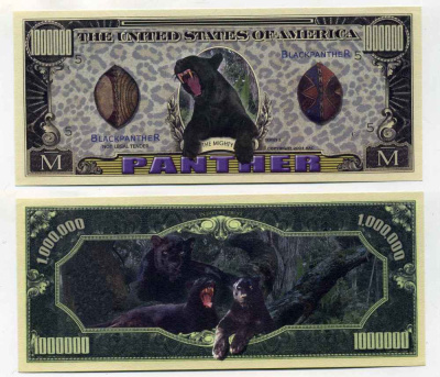 США 1000000 ДОЛЛАРОВ 2004 СУВЕНИРНАЯ БАНКНОТА, ЧЕРНАЯ ПАНТЕРА бумага UNC (ПРЕСС) 8588-20-2-2