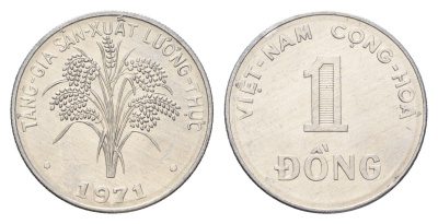 Южный Вьетнам 1 донг 1971 ФАО KM 7a сталь плакированная никелем UNC 4160-327