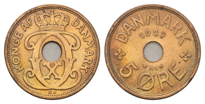 Дания 5 эре 1927 NCH, Кристиан X (1912-1947) KM 828 бронза 4700-756