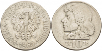 ПОЛЬША 10 ЗЛОТЫХ 1960 КОСТЮШКО KM 50 медно-никель 4517-814