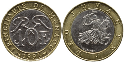 Монако 10 франков 1996 Ренье III (1949-2005) KM 163 биметалл 4364-1315