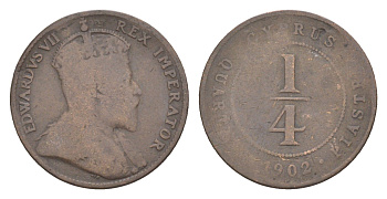 Кипр 1/4 пиастра 1902 Эдуард VII (1901-1910) KM 8 бронза 4127-1112