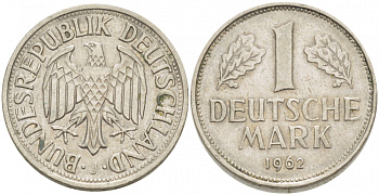 ФРГ 1 МАРКА 1962 J KM 110, J. 385 медно-никель 3718-1121