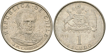 Чили 1 эскудо 1971 Хосе Мигель Каррера KM 197 медно-никель 4174-435