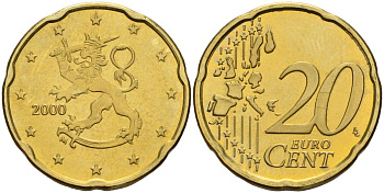 Финляндия 20 евроцентов 2000 из ролла KM 102 нордик UNC M57-07