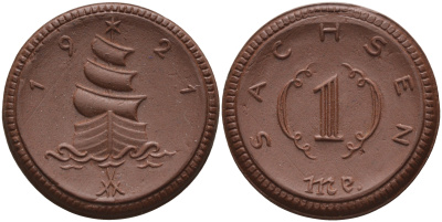 Саксония 1 марка 1921 парусник J. N 55 фарфор 1094-4-84