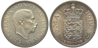 Дания 2 кроны 1937 25 лет правления Кристиана X KM 830 серебро 1531-112