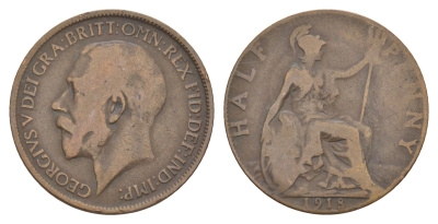 Великобритания 1/2 пенни 1918 Георг V (1910-1936) KM 809, Spink 4056 бронза 4642-426